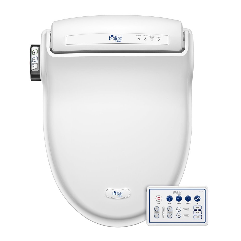 Bio Bidet BB1000 Warm Water Bidet Seat, Air Dryer, Heated Seat with Slow Close Lid, Remote Control, Elongated