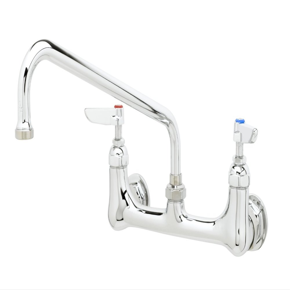 T&S Brass B-2342 Double Pantry Faucet, Wall Mount, 8-Inch Centers, 10-Inch Swing Nozzle, Lever Handles