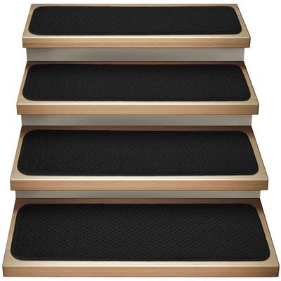 House, Home and More Set of 12 Attachable Indoor Carpet Stair Treads - Black - 8 Inches X 23.5 Inches