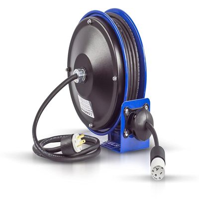 Coxreels PC10-3012-A Compact Power Cord Reel, PC10 Series 12/3 x 30 Single INDL - Space-Saving Design with Easy-Access Cover and Spring Motor - Heavy-Duty Steel Construction, Made in the USA, Blue