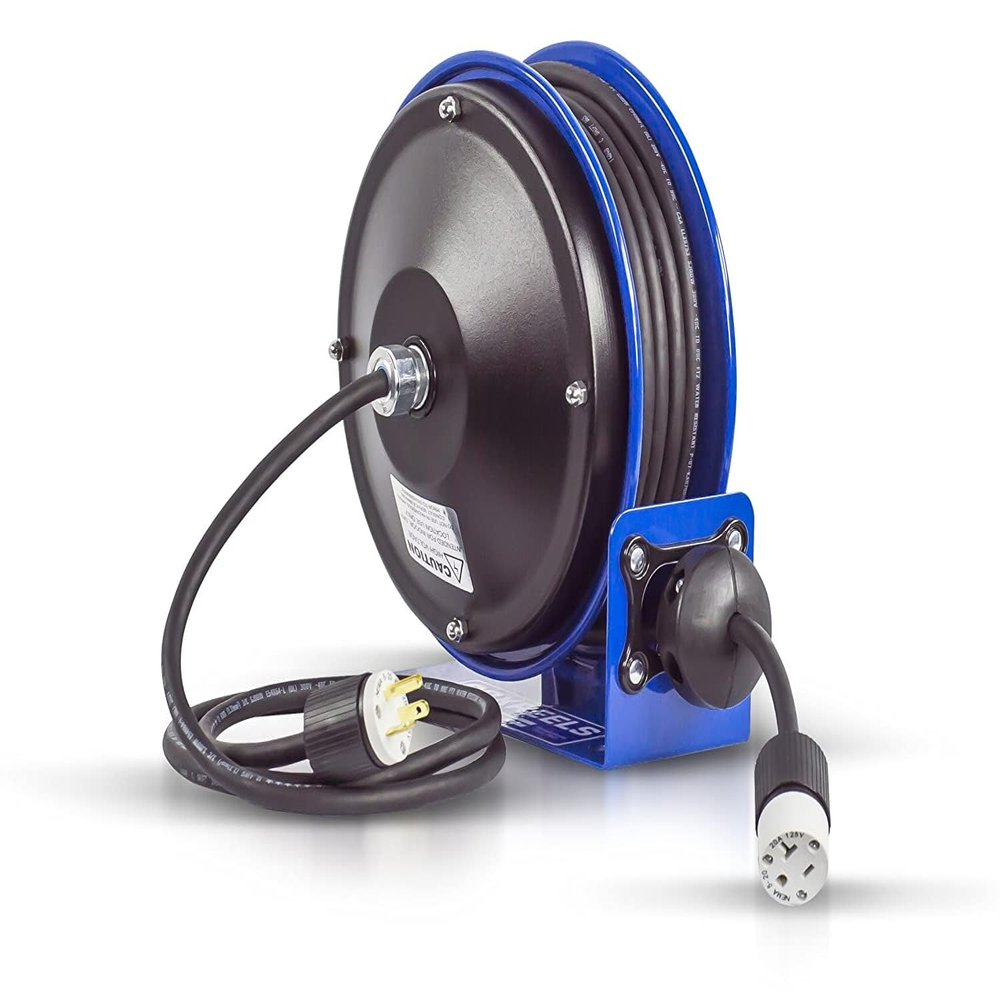 Coxreels PC10-3012-A Compact Power Cord Reel, PC10 Series 12/3 x 30 Single INDL - Space-Saving Design with Easy-Access Cover and Spring Motor - Heavy-Duty Steel Construction, Made in the USA, Blue