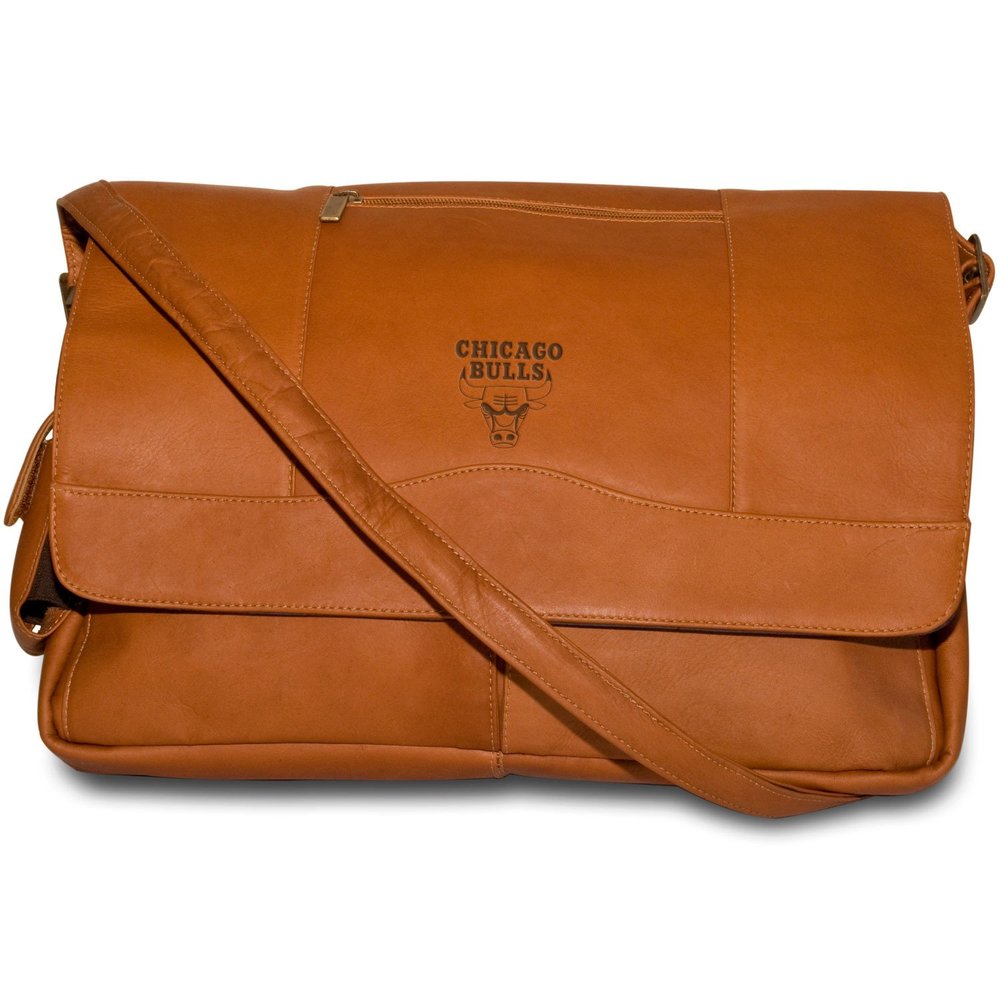 NBA Chicago Bulls Tan Leather Laptop Messenger Bag