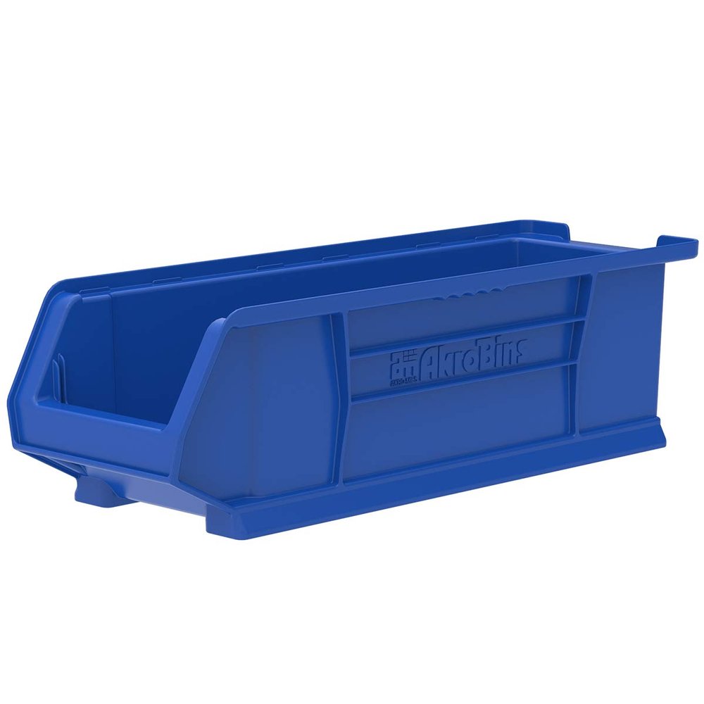 Akro-Mils - 30284BLUE 30284 Super-Size AkroBin Heavy Duty Stackable Storage Bin Plastic Container, (24-Inch L x 8-Inch W x 7-Inch H), Blue, (4-Pack)