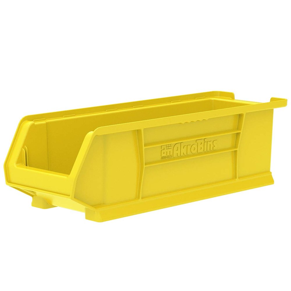 Akro-Mils 30284 Super-Size AkroBins Plastic Storage Bins, Space-Saving Stackable Bins for Garage, Classroom, Warehouse Organization, 24" L x 8" W x 7" H, Yellow, 4-Pack