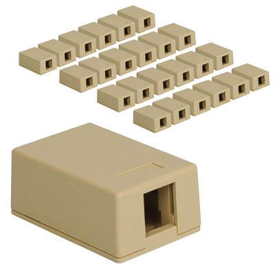 ICC 1-Port Surface Mount Box, Ivory, Works with Wide and Slim Profile Keystone Jacks (Sold Separately), Compact Outlet for Voice and Data Connections, UL Listed TAA Compliant, IC107BC1IV, 25-Pack