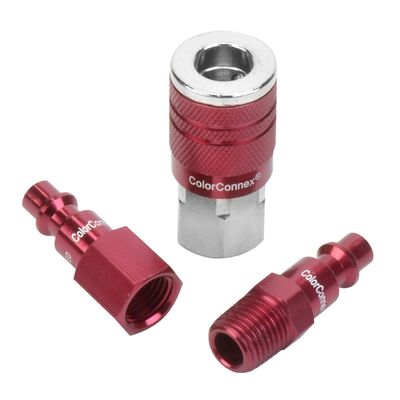 ColorConnex Coupler & Plug Kit, Industrial Type D, 1/4" NPT, Red, 3-Piece - A73452D