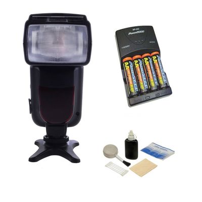 Canon EOS Rebel XTi Bounce, Zoom & Swivel Head Flash + High Powered AC Rapid Charger With 4AA 2900 Mah Batteries + Nwv Direct 5 Piece Cleaning Kit