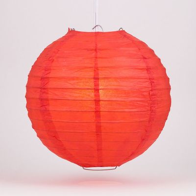 Luna Bazaar Decorative Paper Lantern - (Single, 20-Inch, Red, Parallel Ribbing) Round Paper Lantern - Ideal Wedding and Party Decor or Home Accent, Lighting Optional