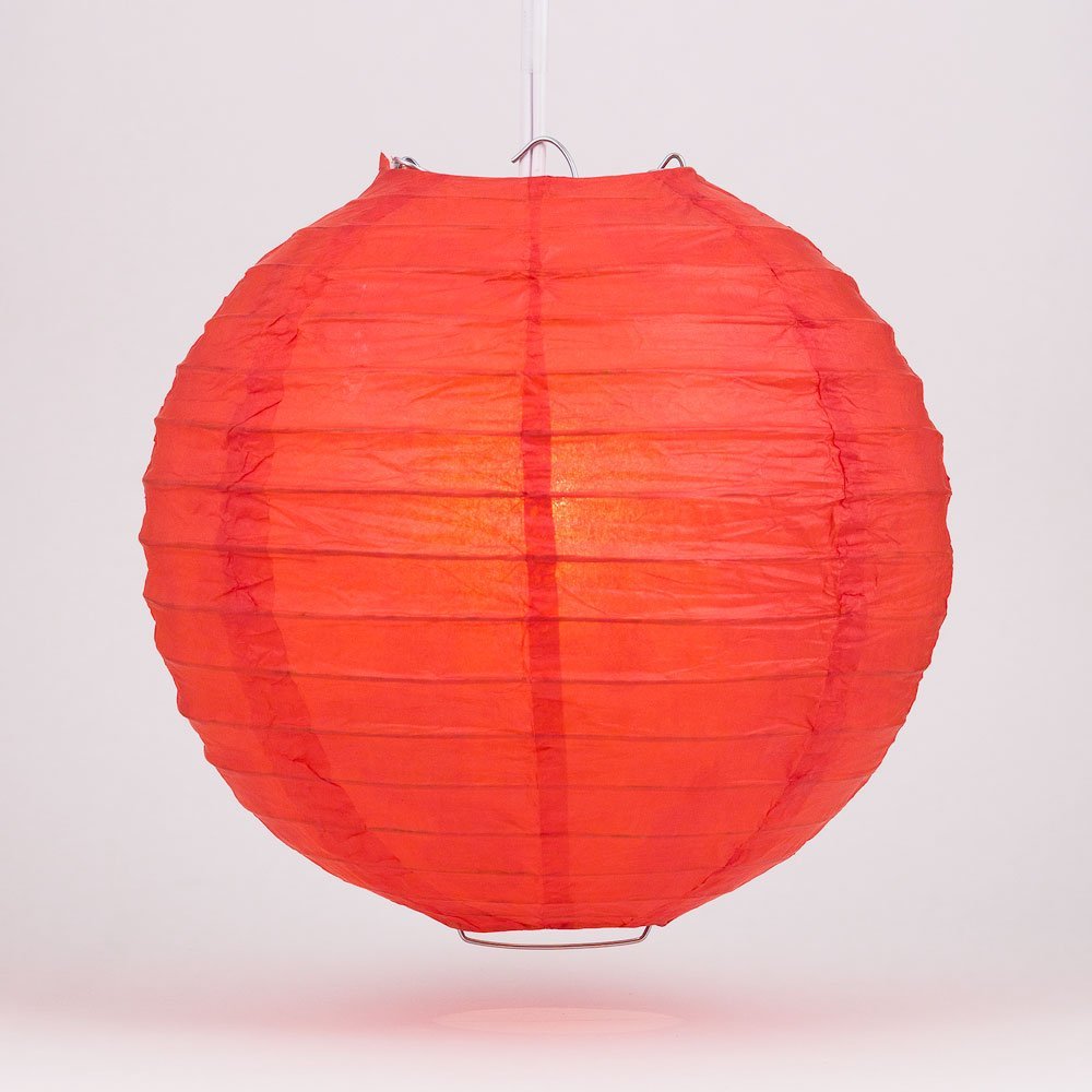Luna Bazaar Decorative Paper Lantern - (Single, 20-Inch, Red, Parallel Ribbing) Round Paper Lantern - Ideal Wedding and Party Decor or Home Accent, Lighting Optional