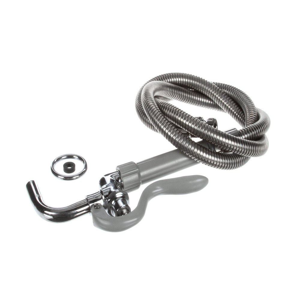 T&S Brass B-0102 Pot & Glass Filler, Plain End Curved Nozzle, 68-Inch Flexible Stainless Steel Hose