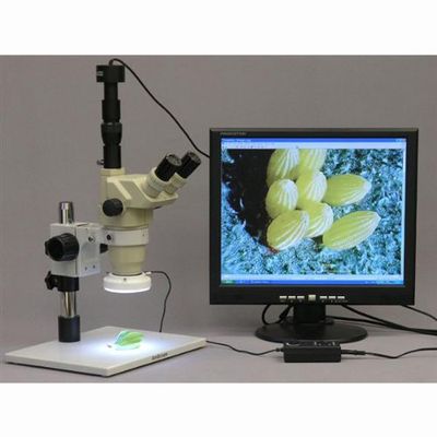 AmScope ZM-1TZ-64S-M Digital Professional Trinocular Stereo Zoom Microscope, EW10x Eyepieces, 3.35X-90X Magnification, 0.67X-4.5X Zoom Objective, 64-Bulb LED Ring Light, Large Pillar-Style Table Stand, 110V-240V, Includes 0.5x and 2.0x Barlow Lenses,