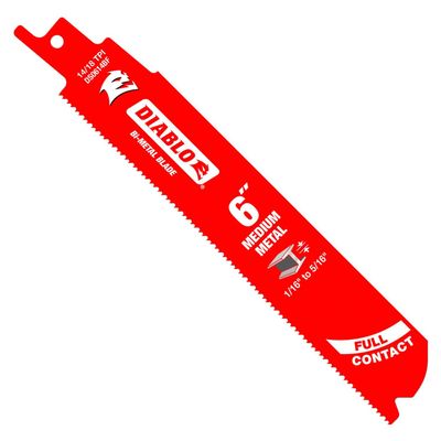 Diablo Bi-Metal Reciprocating Saw Blade for Medium Metal - 6" Length, Dual Tooth, 14/18 TPI - DS0614BF