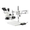 AmScope SM-4TZ-144A Professional Trinocular Stereo Zoom Microscope, WH10x Eyepieces, 3.5X-90X Magnification, 0.7X-4.5X Zoom Objective, Four-Zone LED Ring Light, Double-Arm Boom Stand, 110V-240V, Includes 0.5X and 2.0X Barlow Lens view 1
