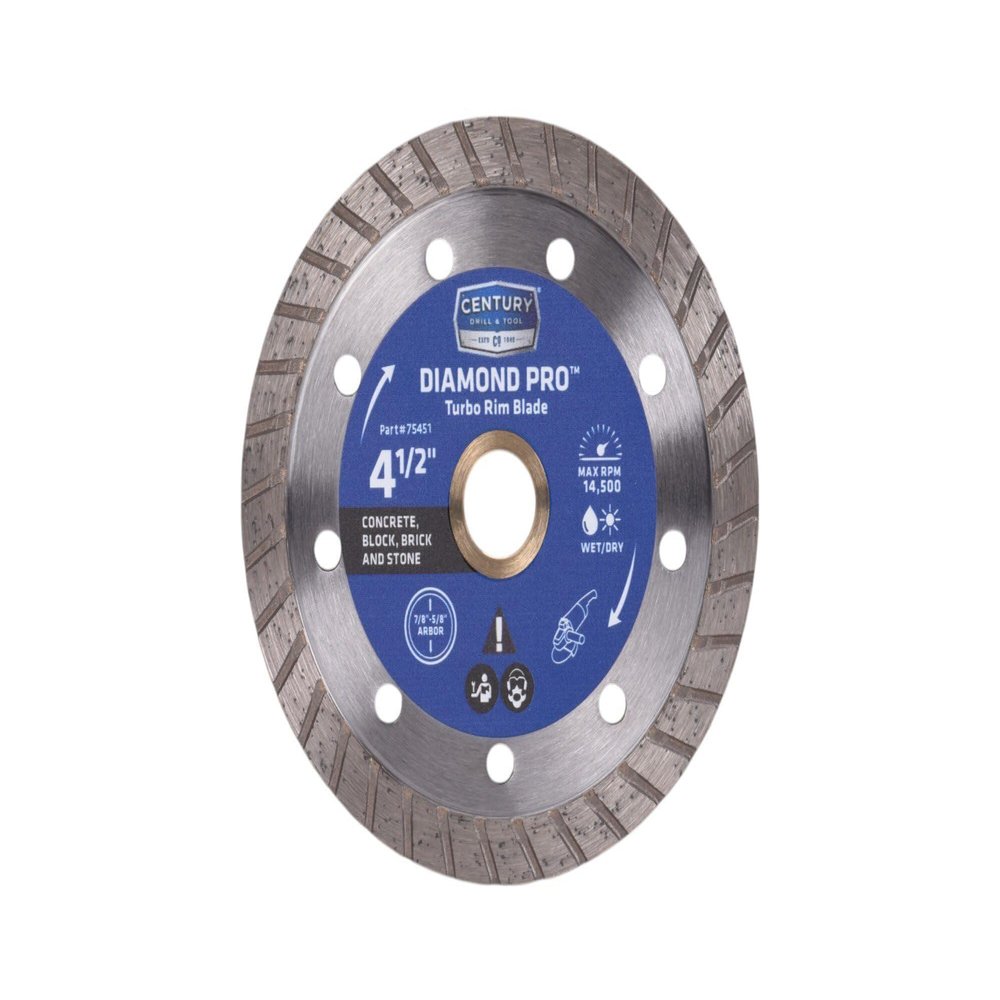 Century Drill & Tool 75451 Diamond Turbo Rim Blade, 4-1/2"