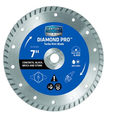 Century Drill & Tool 75452 Professional Turbo Rim Diamond Pro Saw Blade, 7"