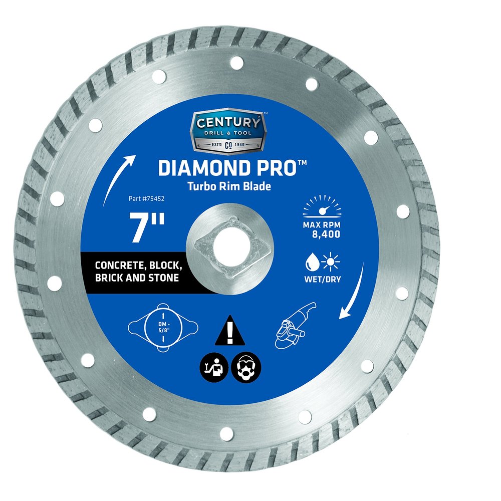Century Drill & Tool 75452 Professional Turbo Rim Diamond Pro Saw Blade, 7"
