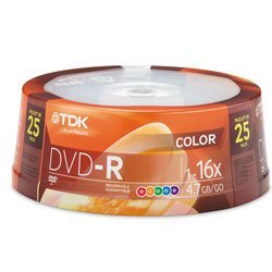 Tdk Dvd-R Recordable Media Spindle, Cool Colors, 4.7Gb/120 Minutes, Pack Of 25