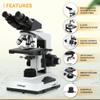 AmScope B490B-DK Compound Binocular Microscope, WF10x and WF20x Eyepieces, 40X-2000X Magnification, Brightfield/Darkfield (BF/DF), Halogen Illumination, Abbe Condenser, Double-Layer Mechanical Stage, Sliding Head, High-Resolution Optics, Anti-Mold view 2