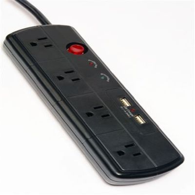 Hubbell HBL4PS1050USB Specialty Non-Metallic Surge Protection Strip With Two USB Ports, Black