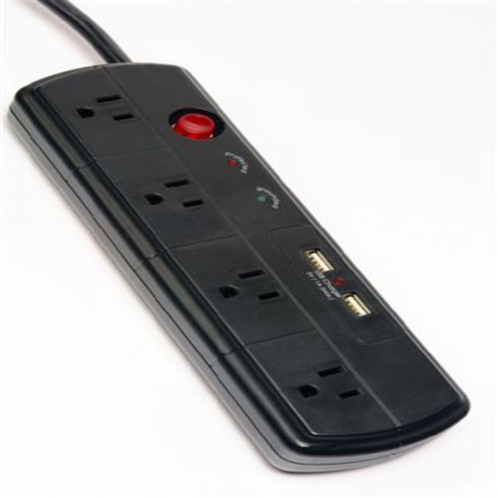 Hubbell HBL4PS1050USB Specialty Non-Metallic Surge Protection Strip With Two USB Ports, Black