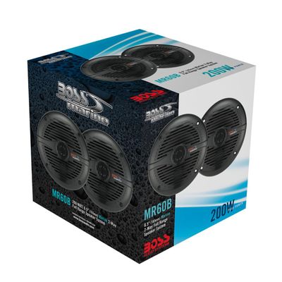 Pair Boss Mr60b Black 6.5" 200w 2 Way Marine Audio Speakers 200 Watt 6 1/2"