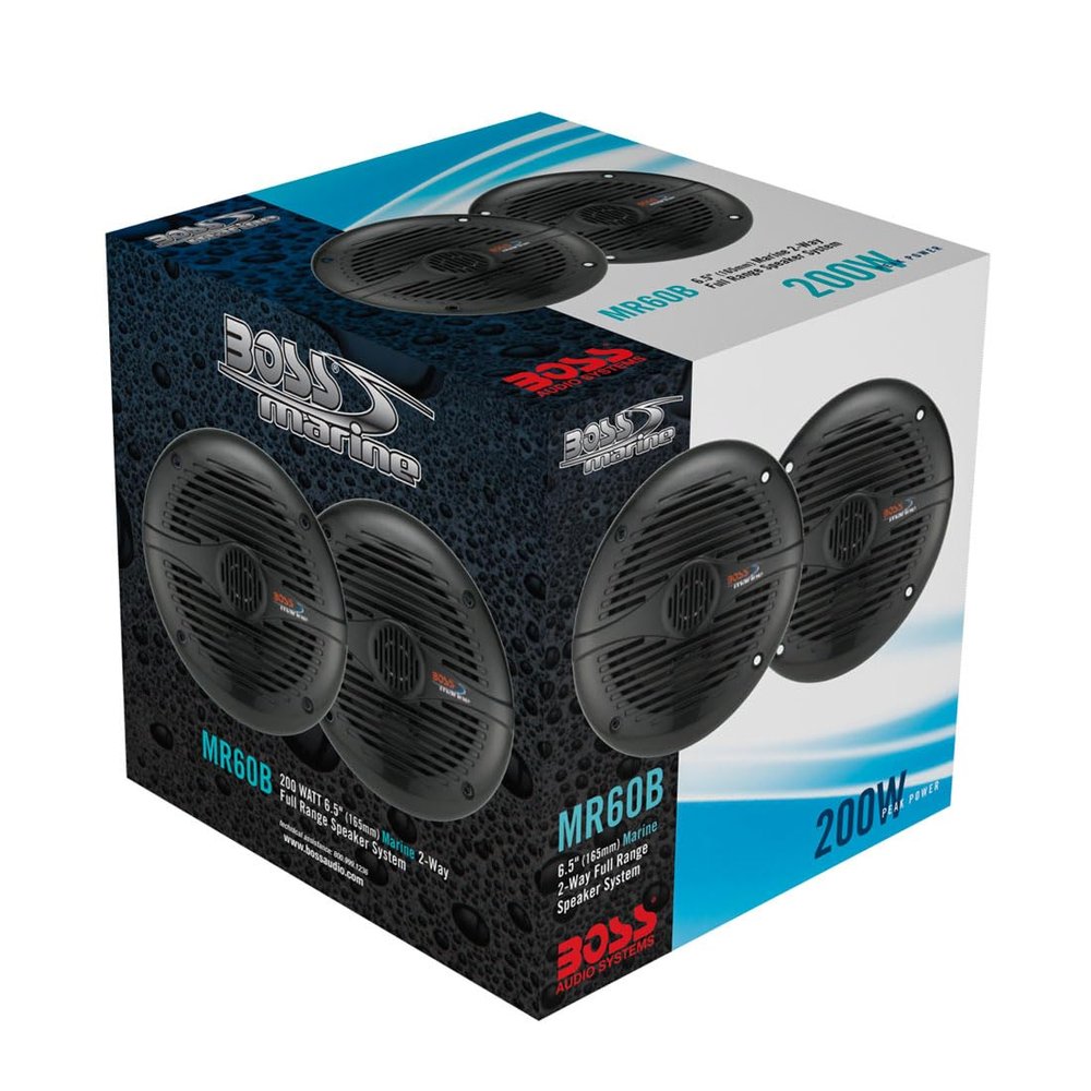 Pair Boss Mr60b Black 6.5" 200w 2 Way Marine Audio Speakers 200 Watt 6 1/2"