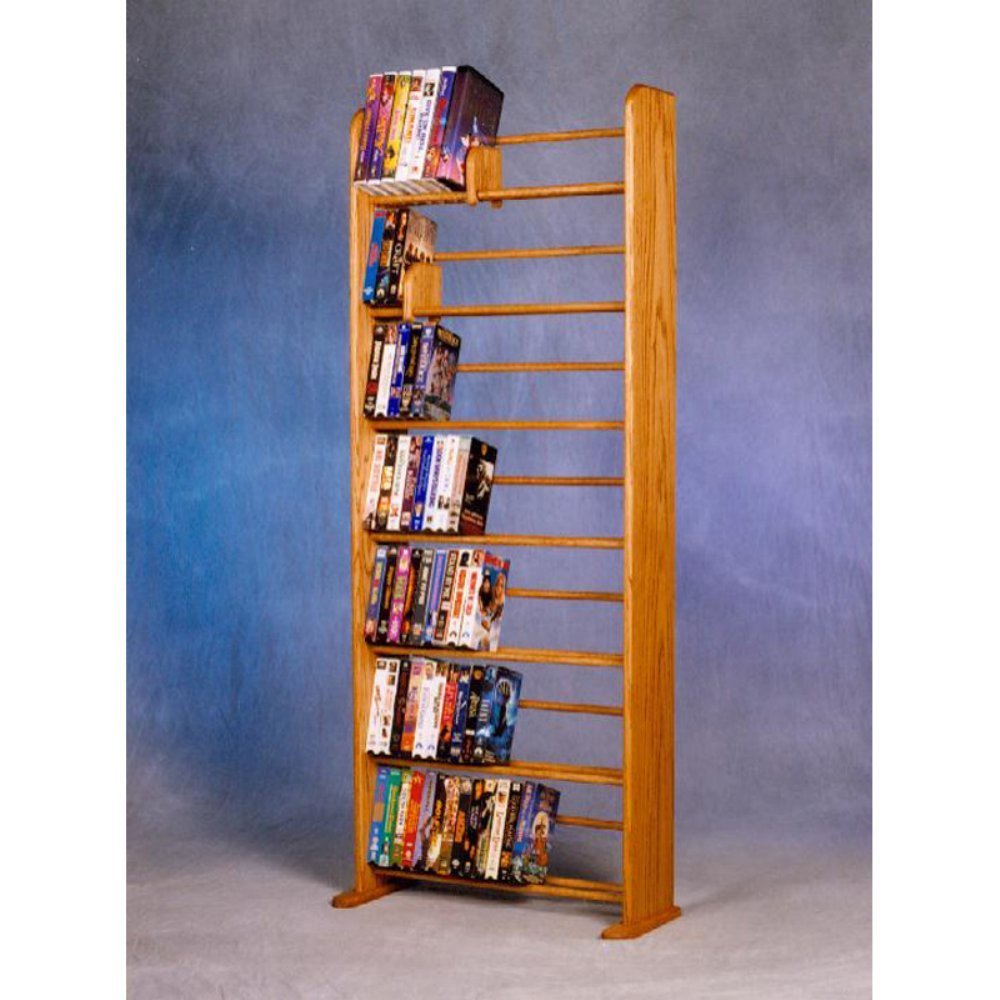 Wood SHED 705- DVD-VHS Solid Oak 7 Row Dowel DVD-VHS Rack