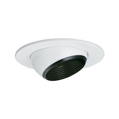 Jesco Lighting TM5535BKWH 5-Inch Aperture Line Voltage Trim Recessed Light, Adjustable Eyeball with Step Baffle, Black Finish with White Trim