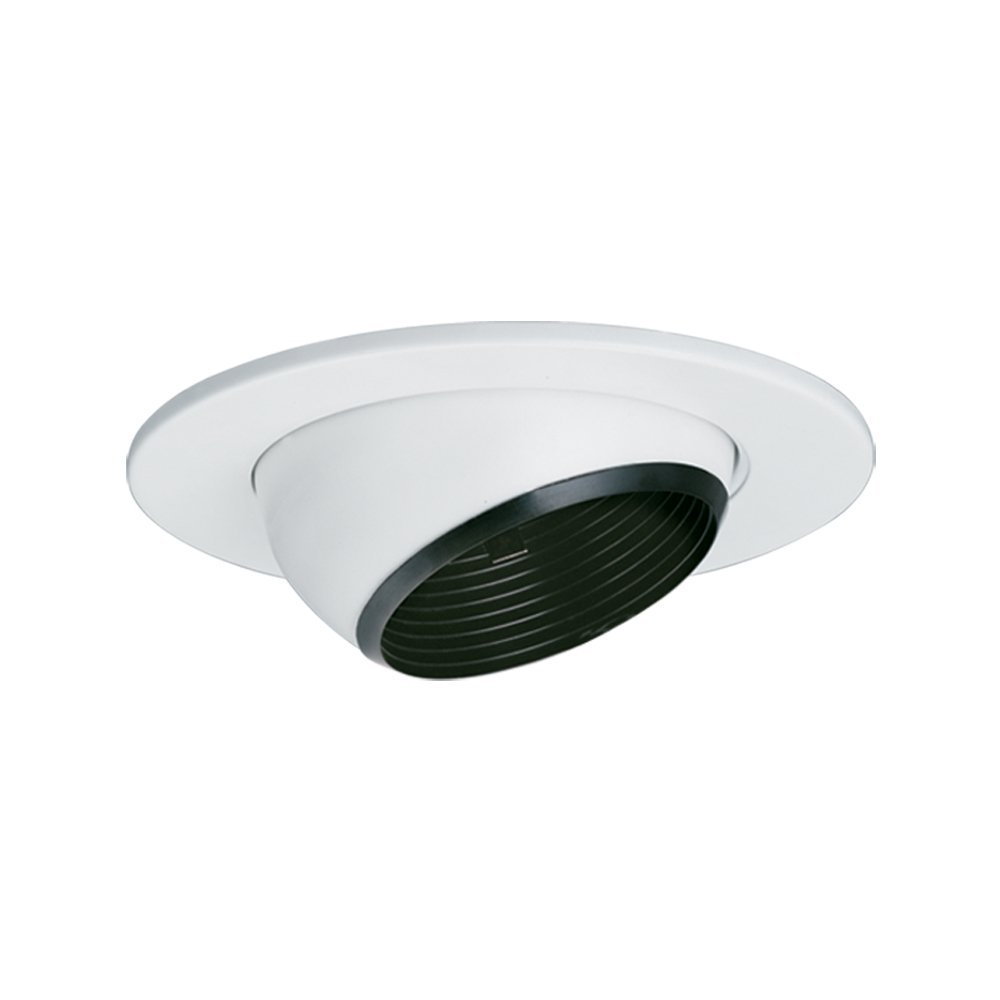Jesco Lighting TM5535BKWH 5-Inch Aperture Line Voltage Trim Recessed Light, Adjustable Eyeball with Step Baffle, Black Finish with White Trim