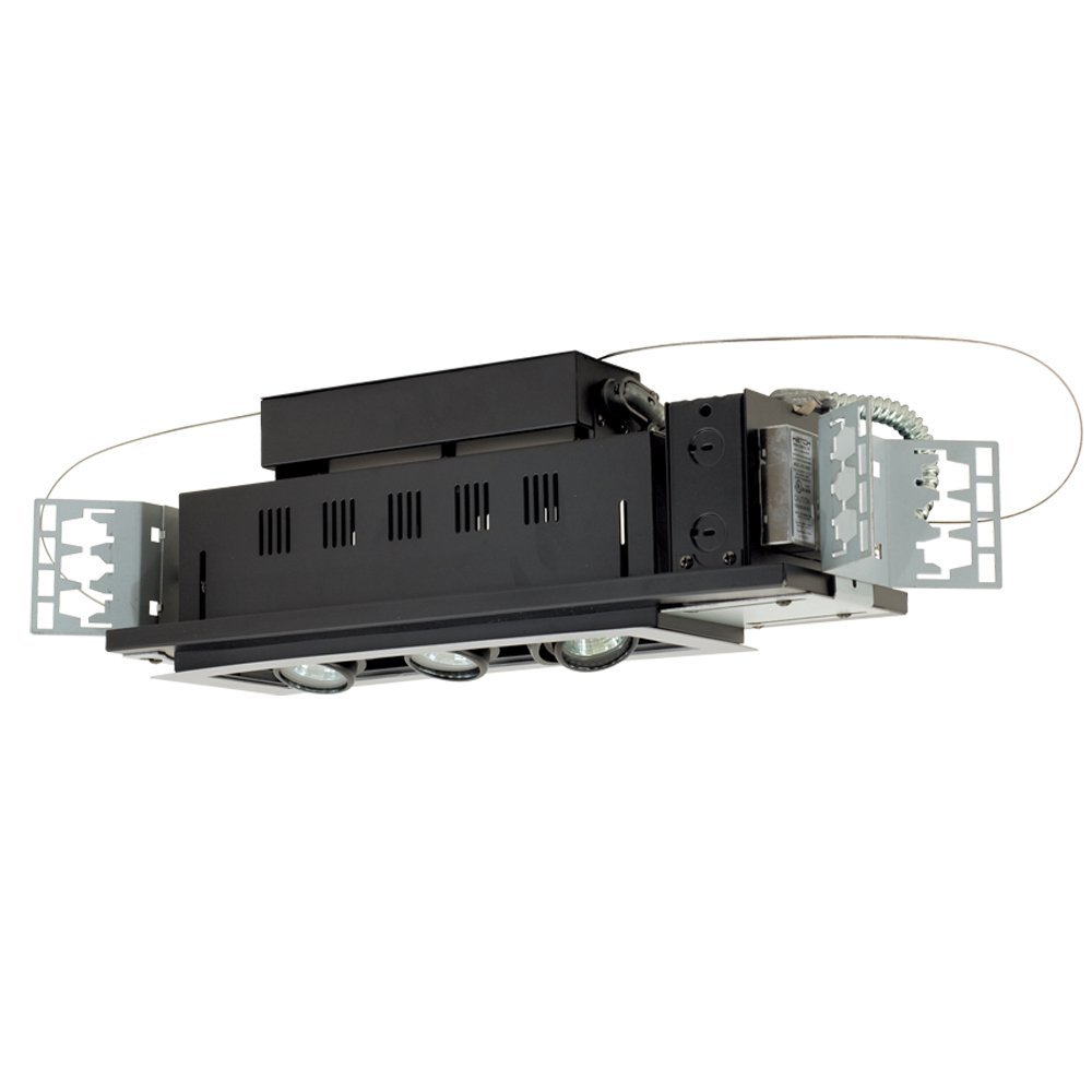 Jesco Lighting MG1650-3ESB Modulinear Directional Lighting for New Construction, Double Gimbal 50W MR16 3-Light Linear, Black Interior with Silver Trim