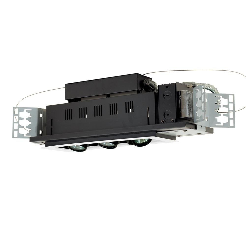 Jesco Lighting MG1650-3EWB Modulinear Directional Lighting for New Construction, Double Gimbal 50W MR16 3-Light Linear, Black Interior with White Trim