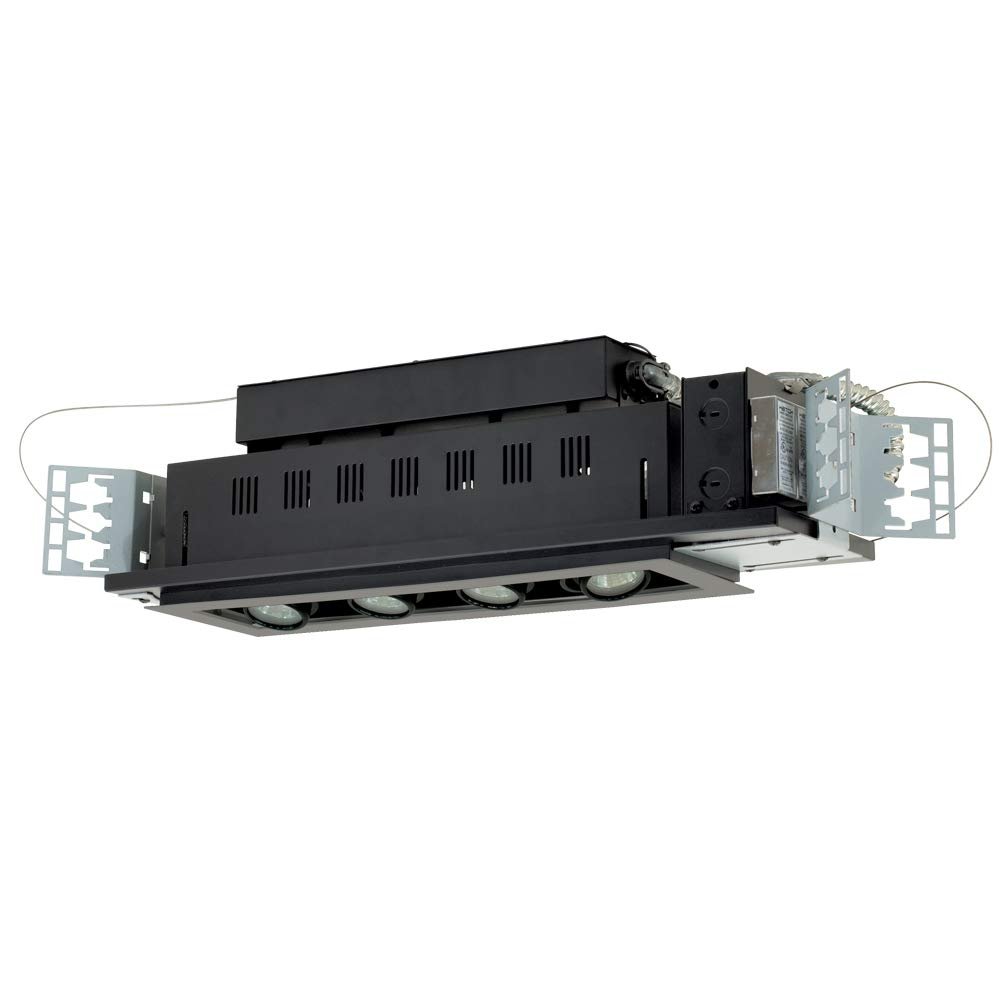 Jesco Lighting MG1650-4ESB Modulinear Directional Lighting for New Construction, Double Gimbal 50W MR16 4-Light Linear, Black Interior with Silver Trim