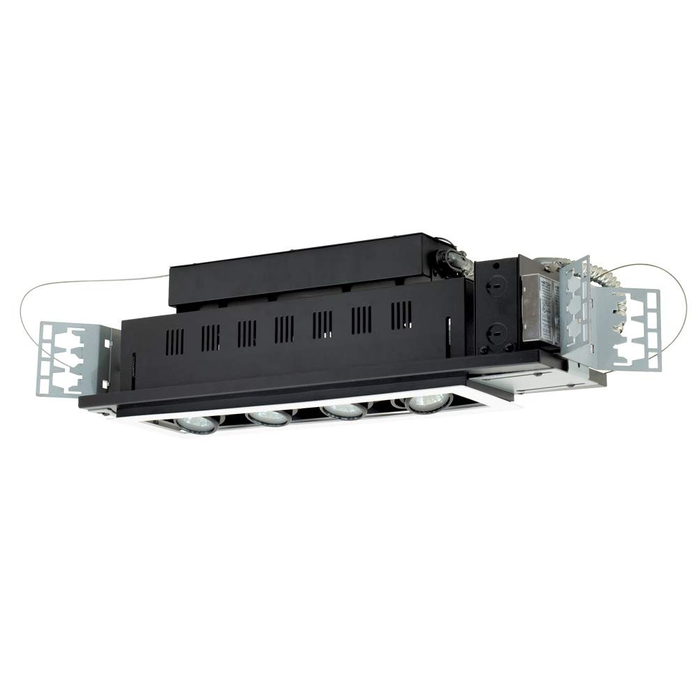 Jesco Lighting MG1650-4EWB Modulinear Directional Lighting for New Construction, Double Gimbal 50W MR16 4-Light Linear, Black Interior with White Trim