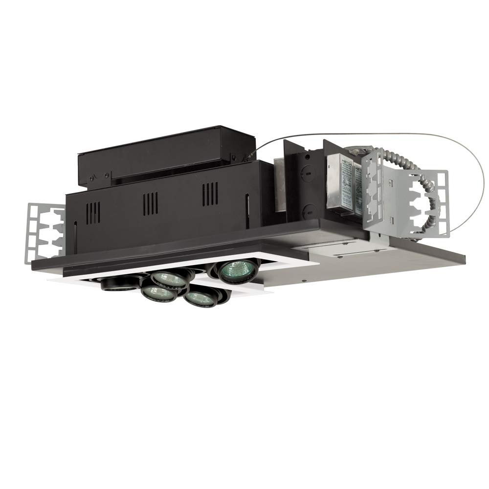 Jesco Lighting MG1650-5LEWB Modulinear Directional Lighting for New Construction, Double Gimbal 50W MR16 5-Light L-Corner, Black Interior with White Trim