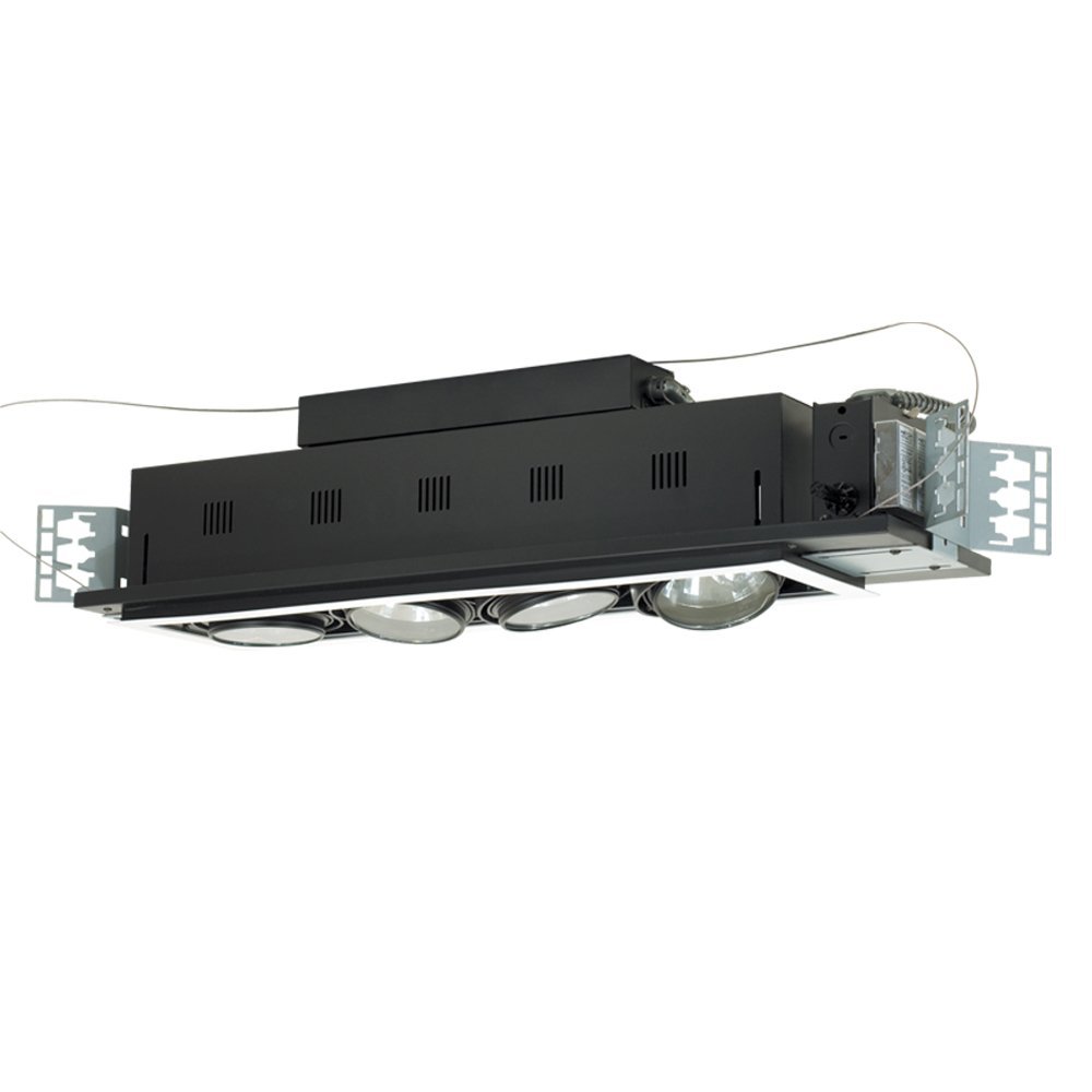 Jesco Lighting MGA175-4ESB Modulinear Directional Lighting For New Construction, Double Gimbal AR111 4-Light Linear, Black Interior With Silver Trim