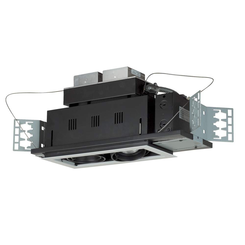 Jesco Lighting MGMH2020-2ESB Modulinear Directional Lighting for New Construction, Double Gimbal Metal Halide 20W PAR20 2-Light Linear, Black Interior with Silver Trim