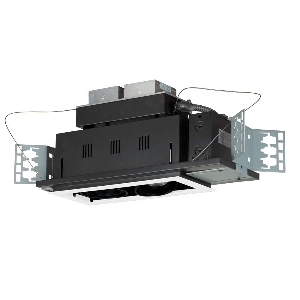 Jesco Lighting MGMH2020-2EWB Modulinear Directional Lighting for New Construction, Double Gimbal Metal Halide 20W PAR20 2-Light Linear, Black Interior with White Trim