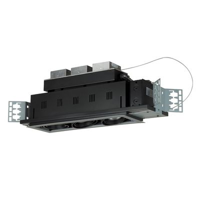 Jesco Lighting MGMH2020-3ESB Modulinear Directional Lighting for New Construction, Double Gimbal Metal Halide 20W PAR20 3-Light Linear, Black Interior with Silver Trim