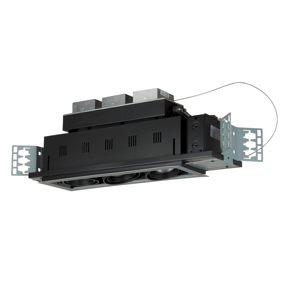 Jesco Lighting MGMH2020-3ESB Modulinear Directional Lighting for New Construction, Double Gimbal Metal Halide 20W PAR20 3-Light Linear, Black Interior with Silver Trim