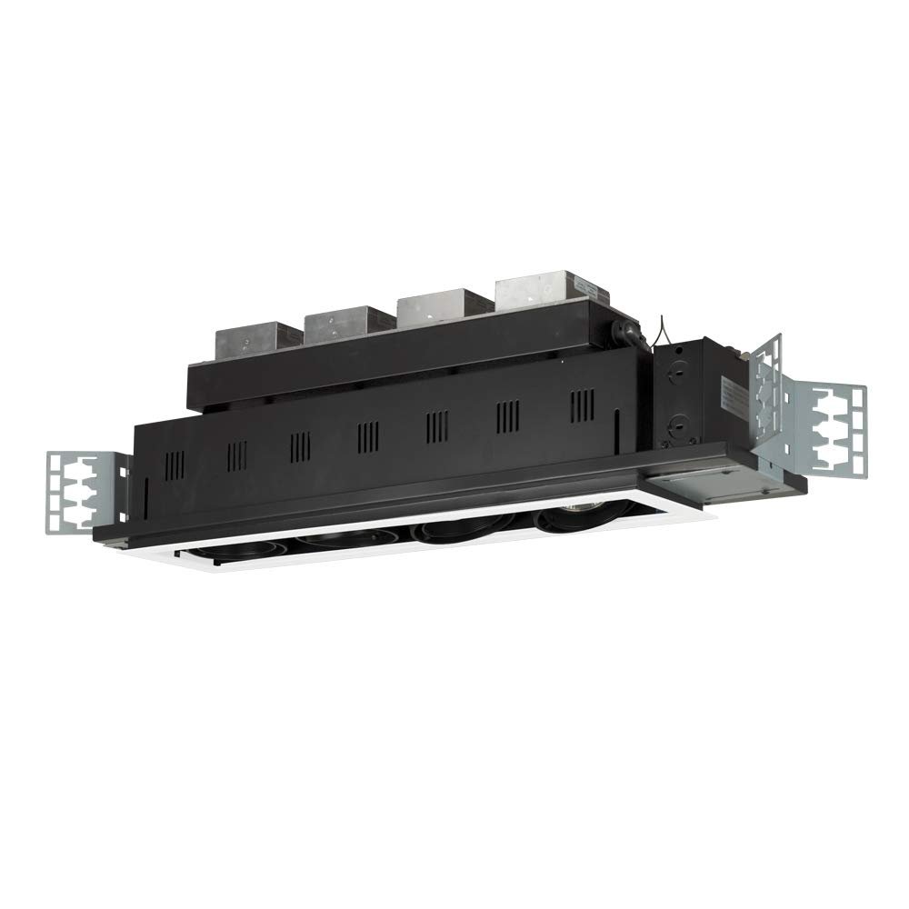 Jesco Lighting MGMH2020-4EWB Modulinear Directional Lighting for New Construction, Double Gimbal Metal Halide 20W PAR20 4-Light Linear, Black Interior with White Trim