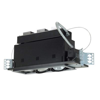 Jesco Lighting MGMH3070-3ESB Modulinear Directional Lighting for New Construction, Double Gimbal Metal Halide 70W PAR30 3-Light Linear, Black Interior with Silver Trim