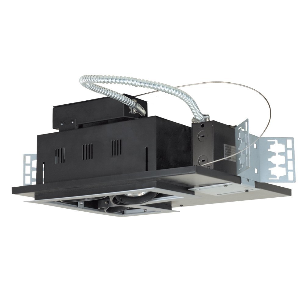 Jesco Lighting MGP20-3LSB Modulinear Directional Lighting for New Construction, Double Gimbal PAR20 3-Light L-Corner, Black Interior with Silver Trim