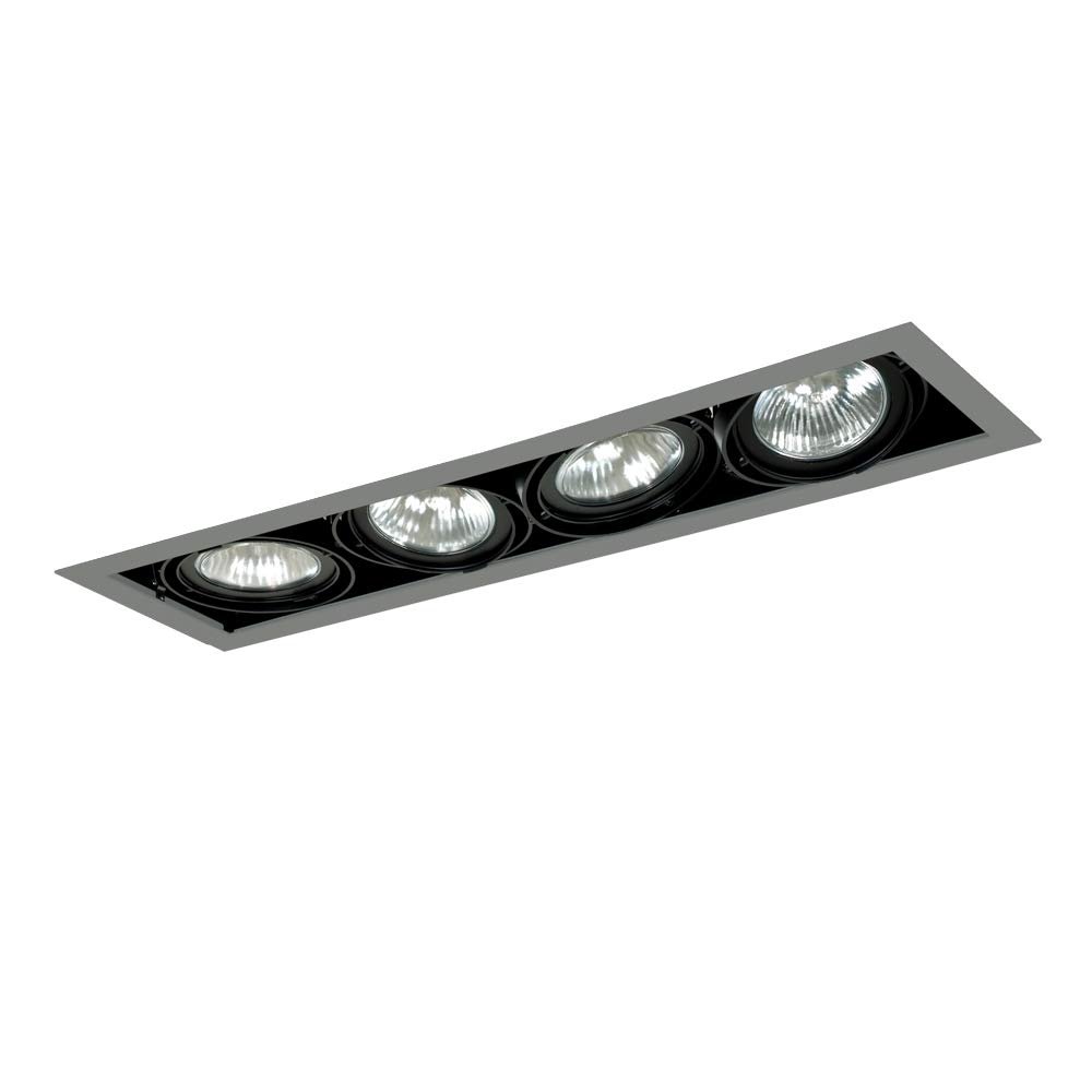 Jesco Lighting MGP30-4SB Modulinear Directional Lighting for New Construction, Double Gimbal PAR30 4-Light Linear, Black Interior with Silver Trim