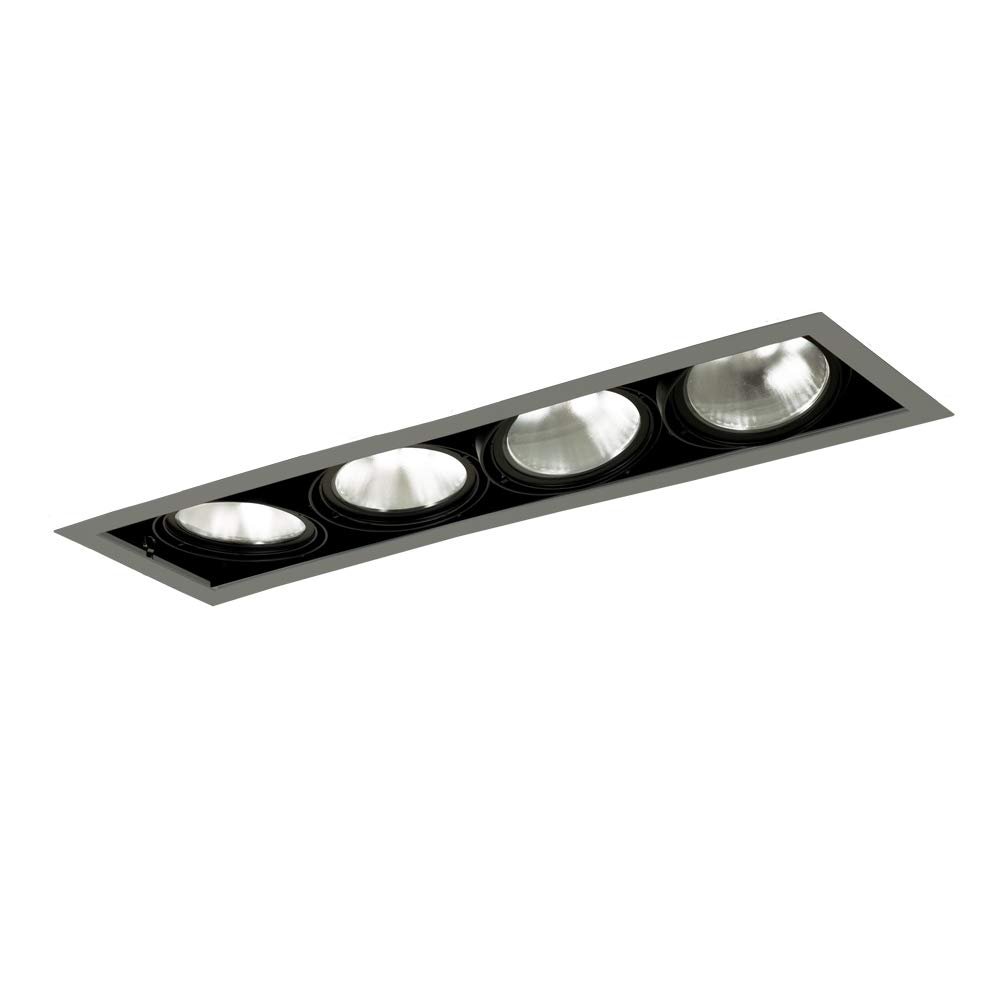 Jesco Lighting MGP38-4SB Modulinear Directional Lighting for New Construction, Double Gimbal PAR38 4-Light Linear, Black Interior with Silver Trim