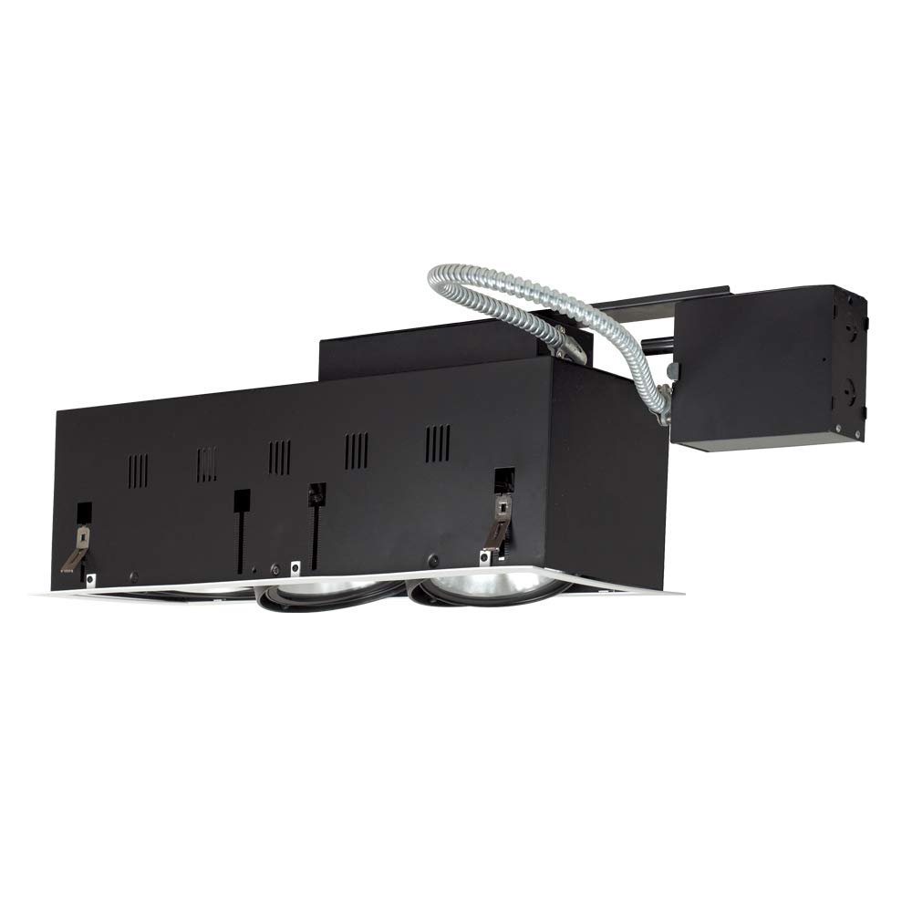 Jesco Lighting MGRP38-3WB Modulinear Directional Lighting for Remodeling, Double Gimbal PAR38 3-Light Linear, Black Interior with White Trim