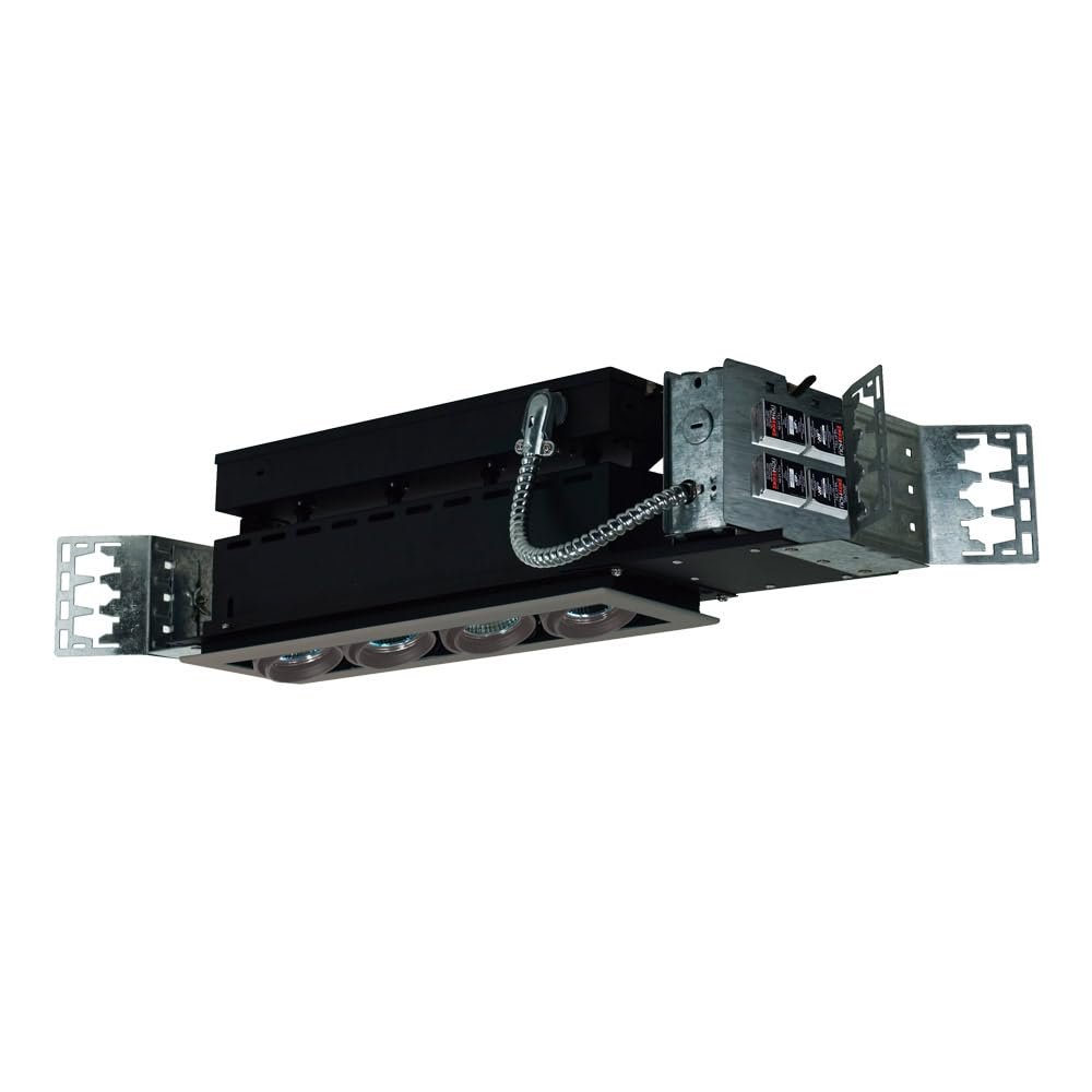 Jesco Lighting MMG1650-4ESS Mini Modulinear Directional Lighting For New Construction, 50W MR16 4-Light Linear, Black Interior With Silver Gimbal And Trim