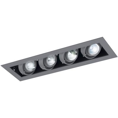 Jesco Lighting MMGMH1639-4ESS Mini Modulinear Directional Lighting For New Construction, Metal Halide 39W MR16 4-Light Linear, Black Interior With Silver Gimbal And Trim