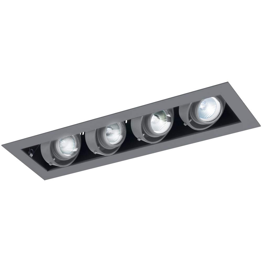 Jesco Lighting MMGMH1639-4ESS Mini Modulinear Directional Lighting For New Construction, Metal Halide 39W MR16 4-Light Linear, Black Interior With Silver Gimbal And Trim