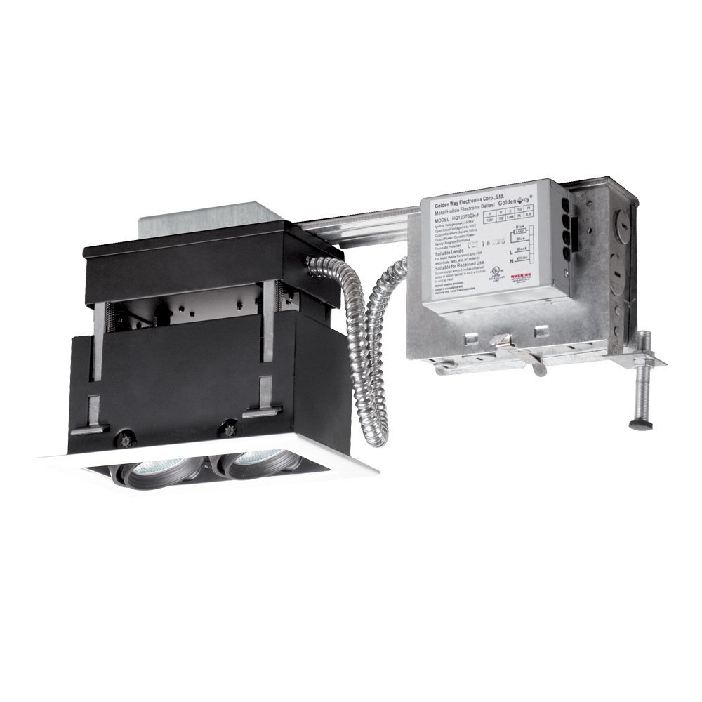 Jesco Lighting MMGRMH1639-2ESS Mini Modulinear Directional Lighting for Remodeling, Metal Halide 39W MR16 2-Light Linear, Black Interior with Silver Gimbal and Trim