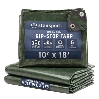 Stansport Medium-Duty Rip-Stop Tarp 10' x 18' - Dark Green (T-1018)